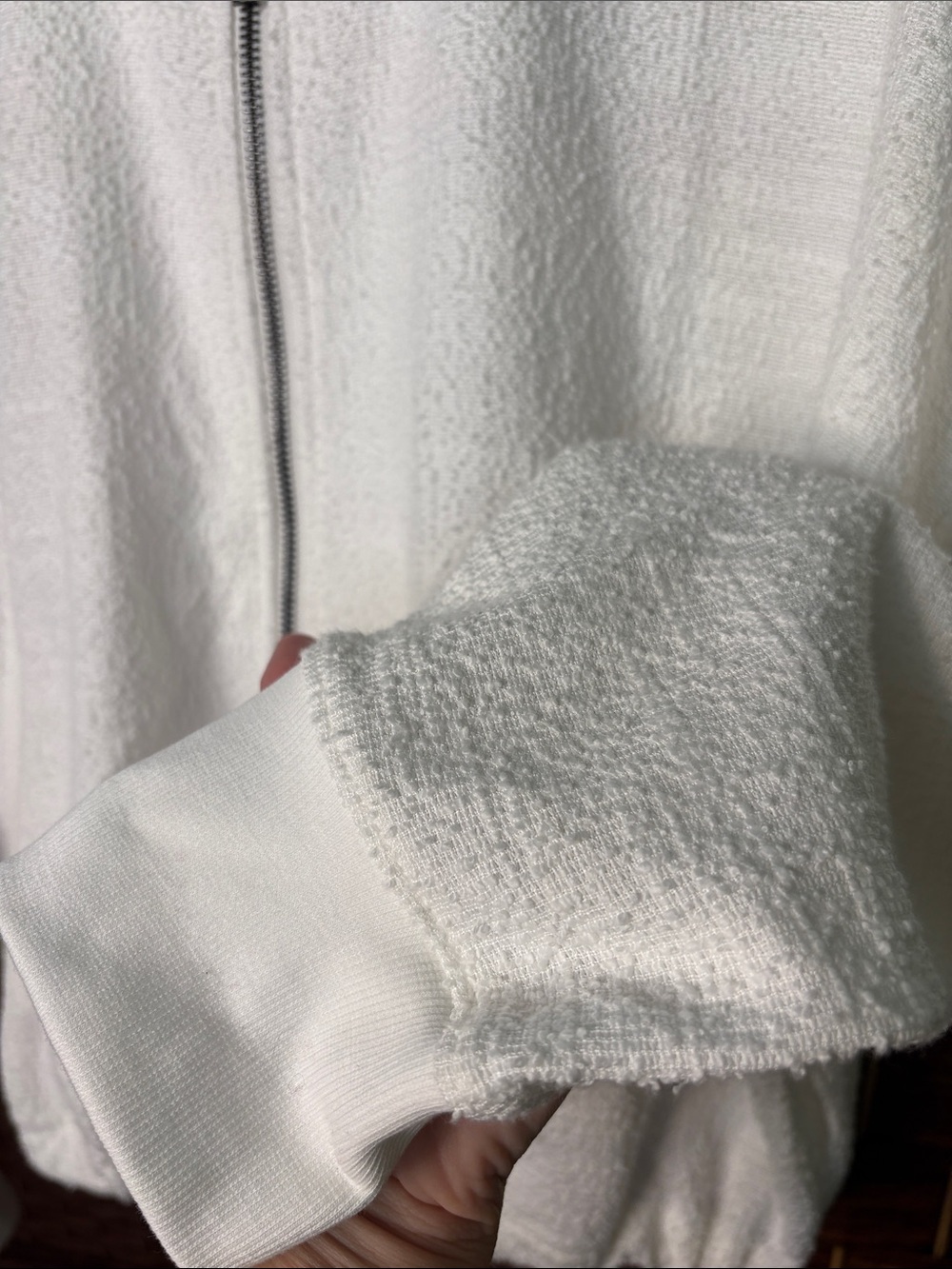 Steve Madden Cream Textured Zip-Front Bomber Jacket - Picture 3 of 4